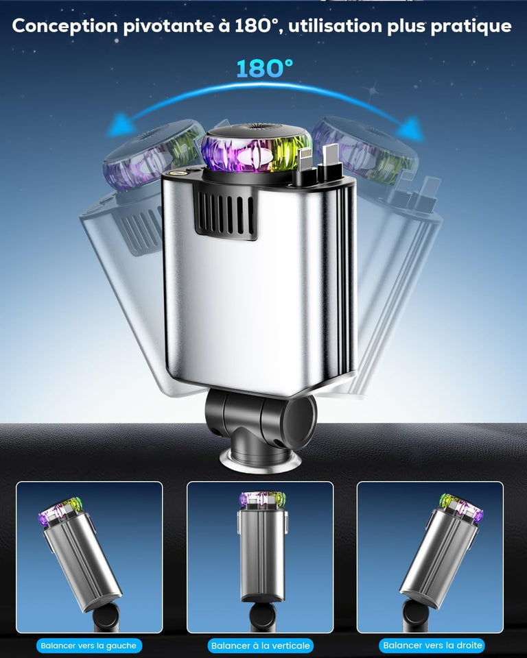 Chargeur de Voiture Rétractable 5 en 1 avec Diffuseur de parfum & Projecteur Ciel Etoilé