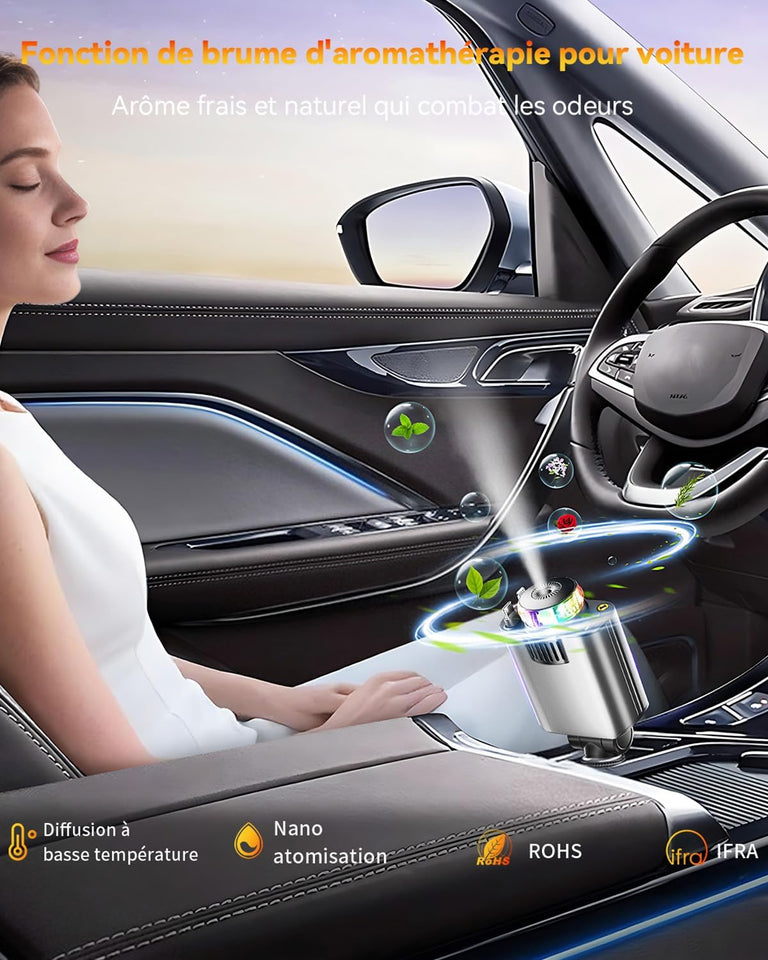 Chargeur de Voiture Rétractable 5 en 1 avec Diffuseur de parfum & Projecteur Ciel Etoilé