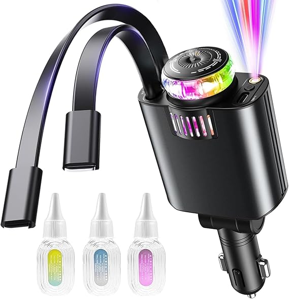 Chargeur de Voiture Rétractable 5 en 1 avec Diffuseur de parfum & Projecteur Ciel Etoilé